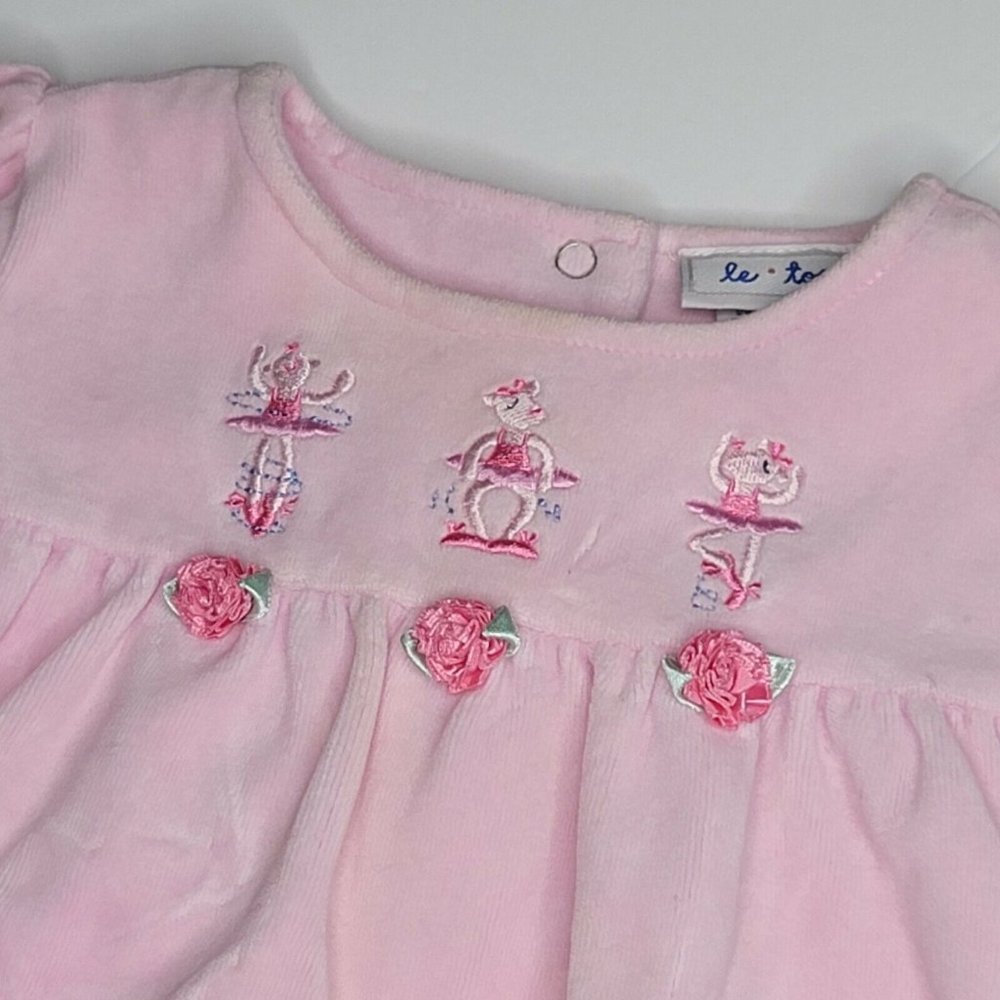 Le Top Pink Floral Embordered Baby Top  Size 18 Mo Embordered Ballerinas Velour